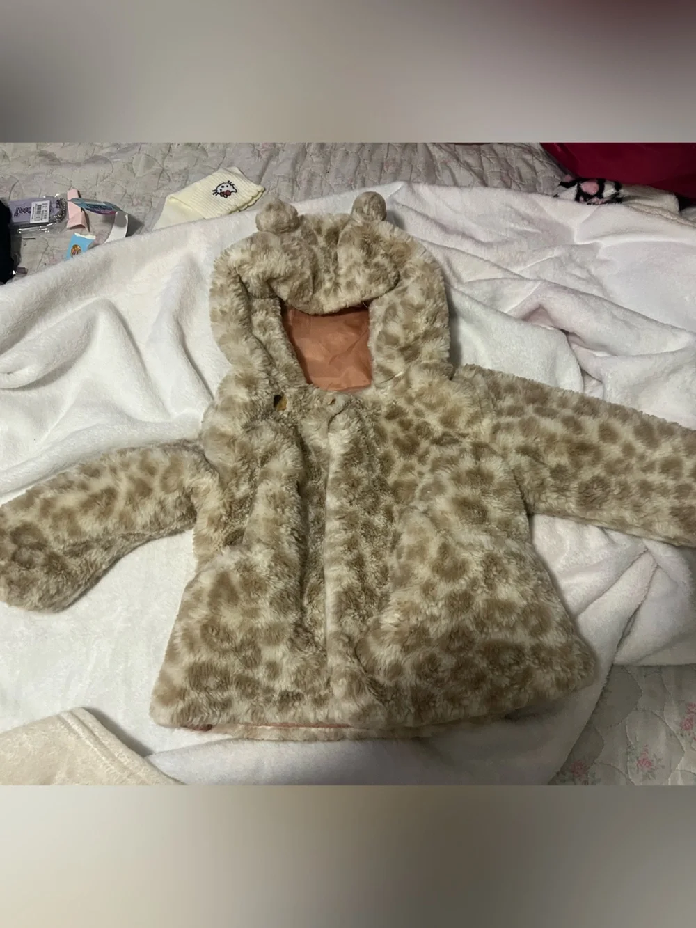 Toddler Faux Fur Hooded Jacket in Giraffe